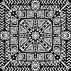 African ethnic tribal seamless pattern background on black and white.