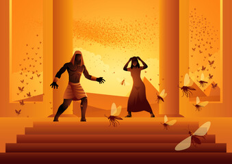 Biblical vector illustration series, the ten plagues of Egypt, third plague, plague of lice or gnats