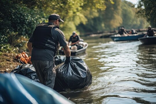 Volunteer Cleaning A River