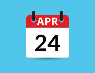 April 24. Flat icon calendar isolated on blue background. Date and month vector illustration