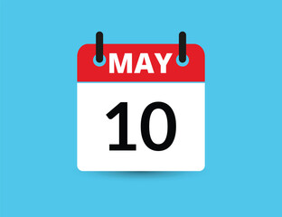 May 10. Flat icon calendar isolated on blue background. Date and month vector illustration