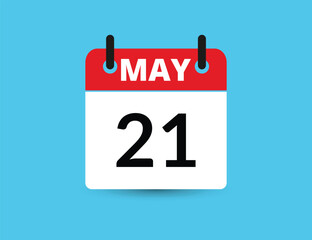 May 21. Flat icon calendar isolated on blue background. Date and month vector illustration