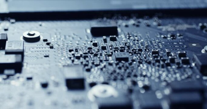 Integrated circuit board with processor close up.