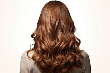 Fototapeta premium Back View of Woman with Beautiful Brown Wavy Hair | Fashionable Hairstyle
