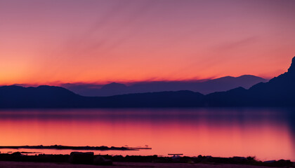 Fototapeta premium sunset over the river with red sky