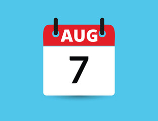 August 7. Flat icon calendar isolated on blue background. Date and month vector illustration