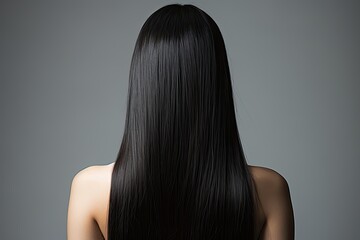 Fototapeta premium Beautiful Woman with Shiny Straight Black Hair | Close-Up Back View Portrait