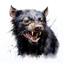 Tasmanian devil, Sarcophilus harrisii, isolated on white background. Digital watercolour.