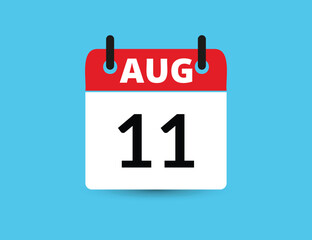 August 11. Flat icon calendar isolated on blue background. Date and month vector illustration