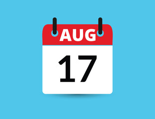 August 17. Flat icon calendar isolated on blue background. Date and month vector illustration