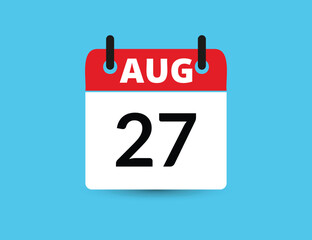 August 27. Flat icon calendar isolated on blue background. Date and month vector illustration