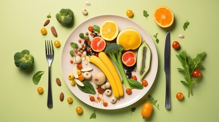 Concepto de comida vegetariana y vegana. Generado por IA.