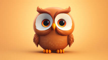 Adorable owl in cartoon style illustration with big eyes