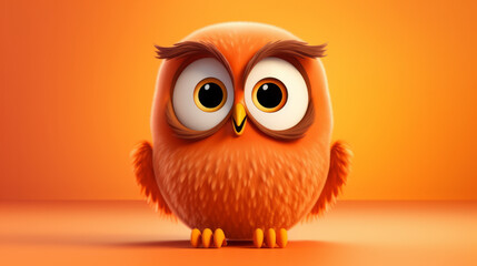 Adorable owl in cartoon style illustration with big eyes