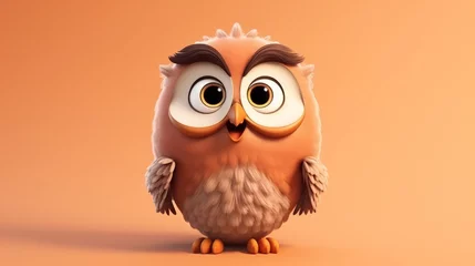 Tuinposter Adorable owl in cartoon style illustration with big eyes © Keitma