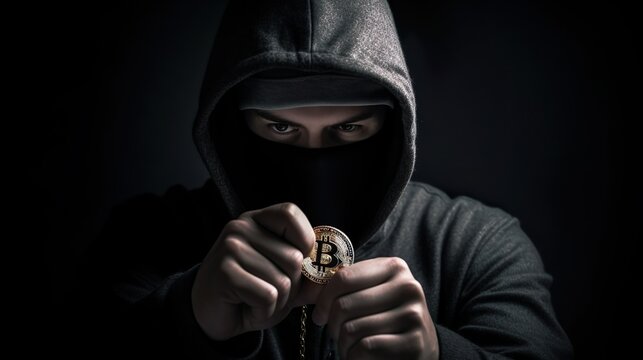 Concepto de robo de bitcoin. Generado por IA.