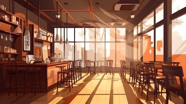Concepto de arquitectura de un caf&eacute;. Generado por IA.