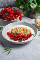 Oatmeal. Granola with yogurt and red currant
