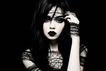 Gothic girl teenager portrait with lot of black make-up - obrazy, fototapety, plakaty