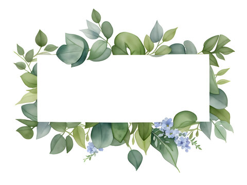 Watercolor of green floral banner eucalyptus leaves on transparent background,generative ai