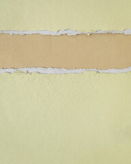 paper abstract in green and brown pastel tones - collection of handmade rag papers, banner in vertical format