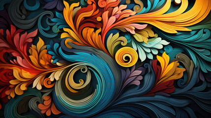 Colorful swirled flowers, design wallpaper, abstract background, colors pattern, AI generative