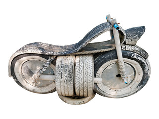 Toy motorcycle made from tires