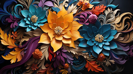 Colorful swirled flowers, design wallpaper, abstract background, colors pattern, AI generative