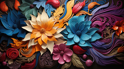 Colorful swirled flowers, design wallpaper, abstract background, colors pattern, AI generative