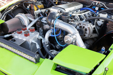 Close-up view of a Grand Touring Competition Car Engine