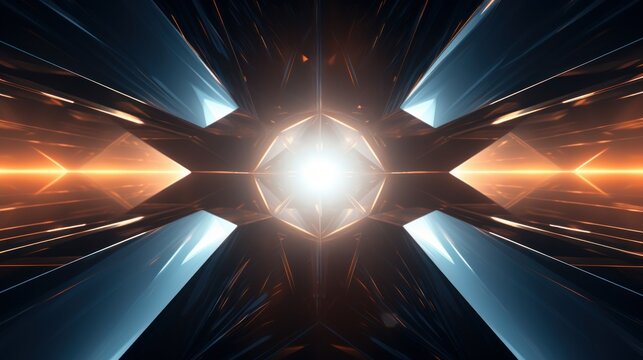 abstract pc desktop wallpaper background with geometrical shapes in space room with lights. aspect ratio 16:9 . Generative AI