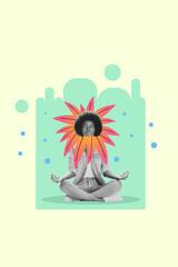 Vertical composite template collage of head blossom bloom nature flower head decoration meditation...