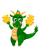 Funny zodiac dragon chinese holding a good fortune symbols