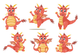 Set of happy cute dragon