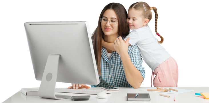 Mother working from home with kids. Quarantine during coronavirus outbreak.