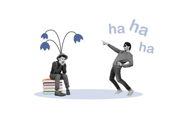 Picture image 3d artwork collage of funky impolite guy laughing ha ha ha prank joke hater victim...