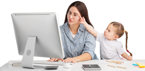 Mother working from home with a cute small kid.