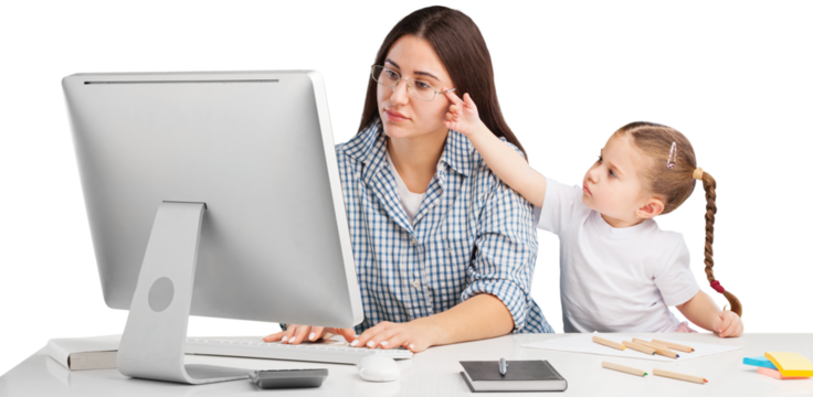 Mother working from home with a cute small kid. - Powered by Adobe