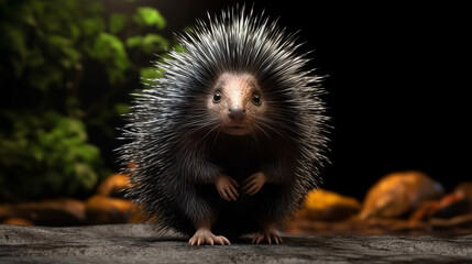 hedgehog in the forest, a cute small hedgehog, generative ai