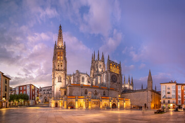 The Enchanting View of Burgos Cathedral at Sunset, Spain - 619492100