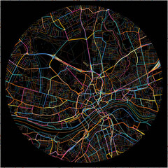 Colorful Map of NewcastleuponTyne, North East England with all major and minor roads.