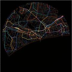 Colorful Map of Bournemouth, South West England with all major and minor roads.
