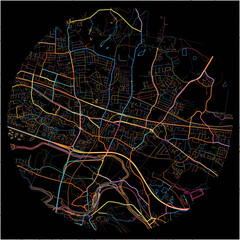 Colorful Map of Slough, South East England with all major and minor roads.