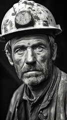 portrait of a person, black and white portrait of a miner, generative ai
