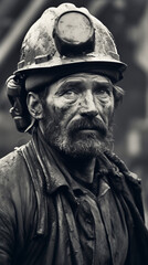 portrait of a person, black and white portrait of a miner, generative ai