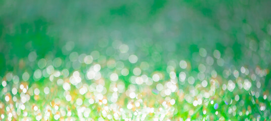 Blurred background of fresh green grass with dew drops in morning. Background of environment. Field...