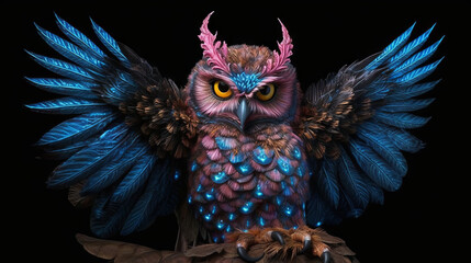 owl with wings, a detailed full body portrait of a owl, generative ai