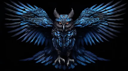 Gordijnen owl with wings, a detailed full body portrait of a owl, generative ai © TheGoldTiger