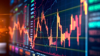The stock market chart on the computer screen displays. Generative AI