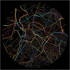 Colorful Map of Gloucester, South West England with all major and minor roads.